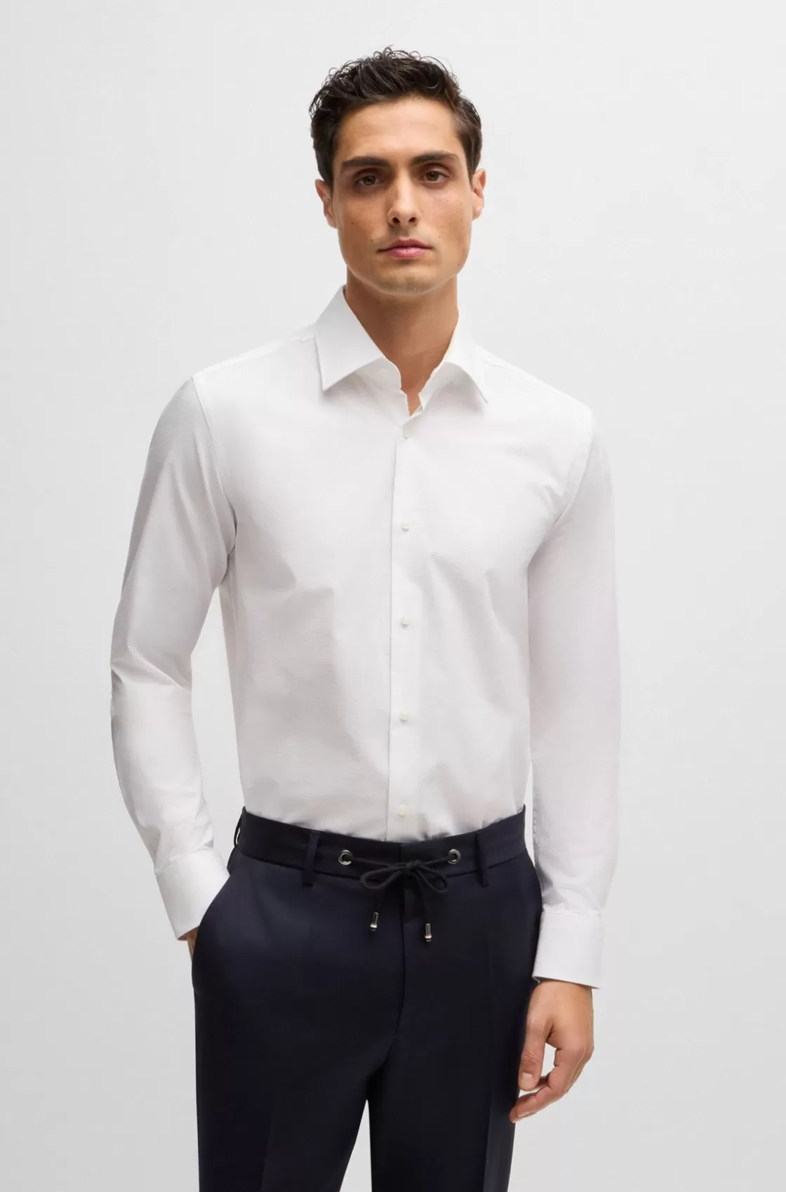 HUGO BOSS Slim-fit Shirt In Structured Stretch Cotton White Clearance