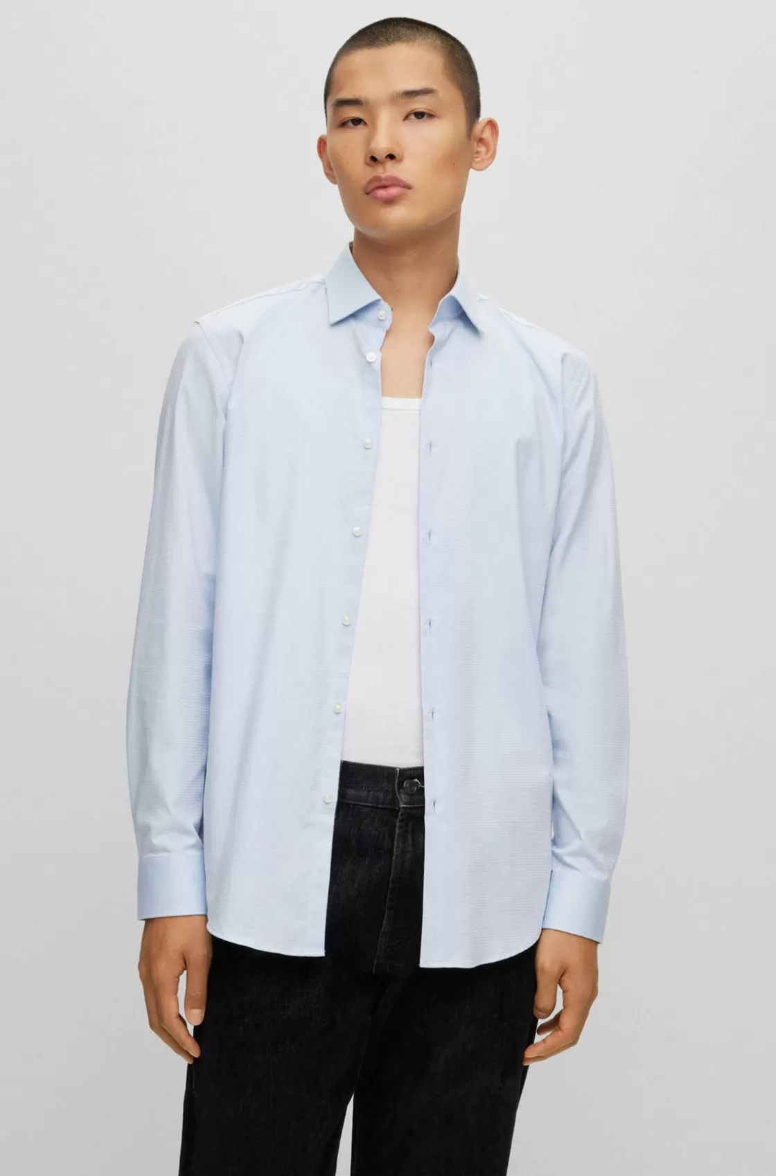 HUGO BOSS Slim-fit Shirt In Structured Stretch Cotton Light Blue Cheap