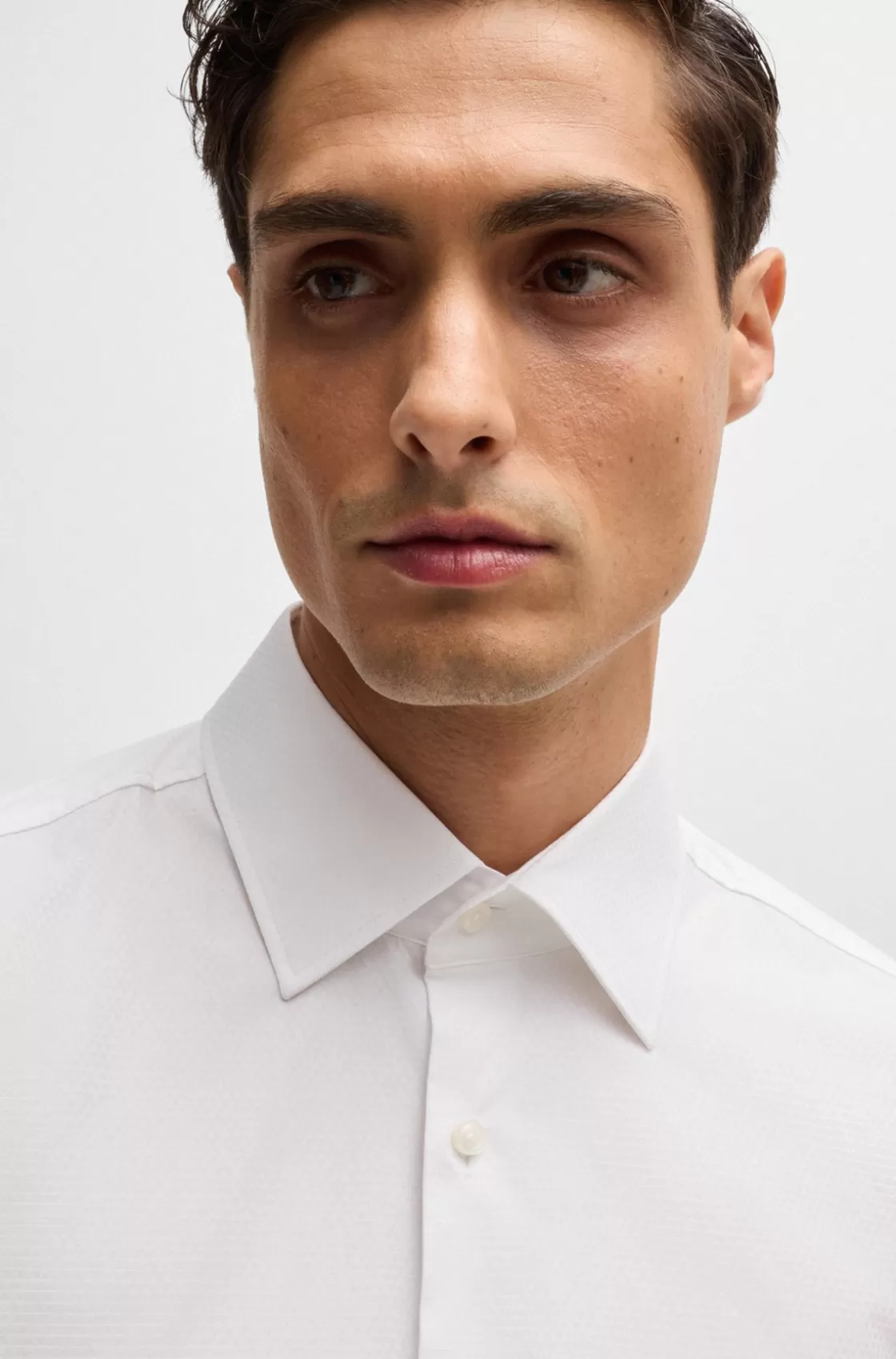 HUGO BOSS Slim-fit Shirt In Structured Stretch Cotton White Clearance