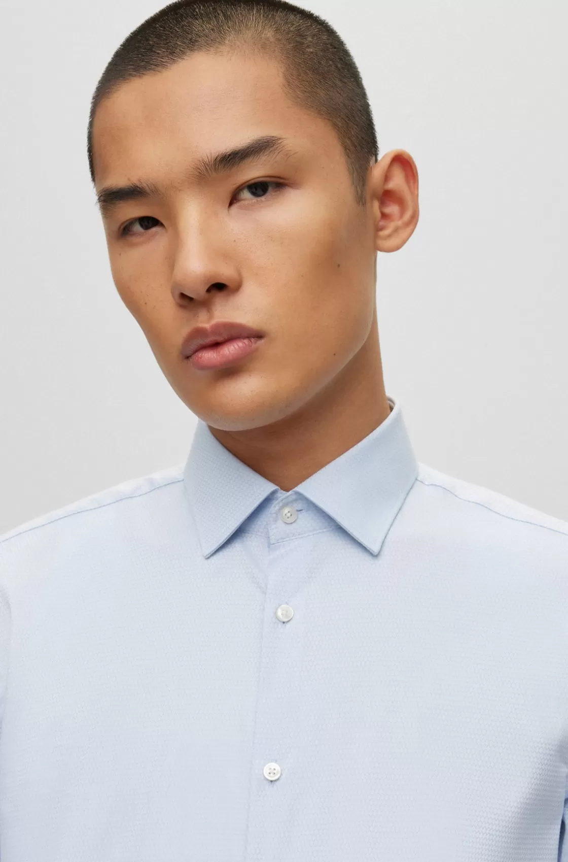HUGO BOSS Slim-fit Shirt In Structured Stretch Cotton Light Blue Cheap