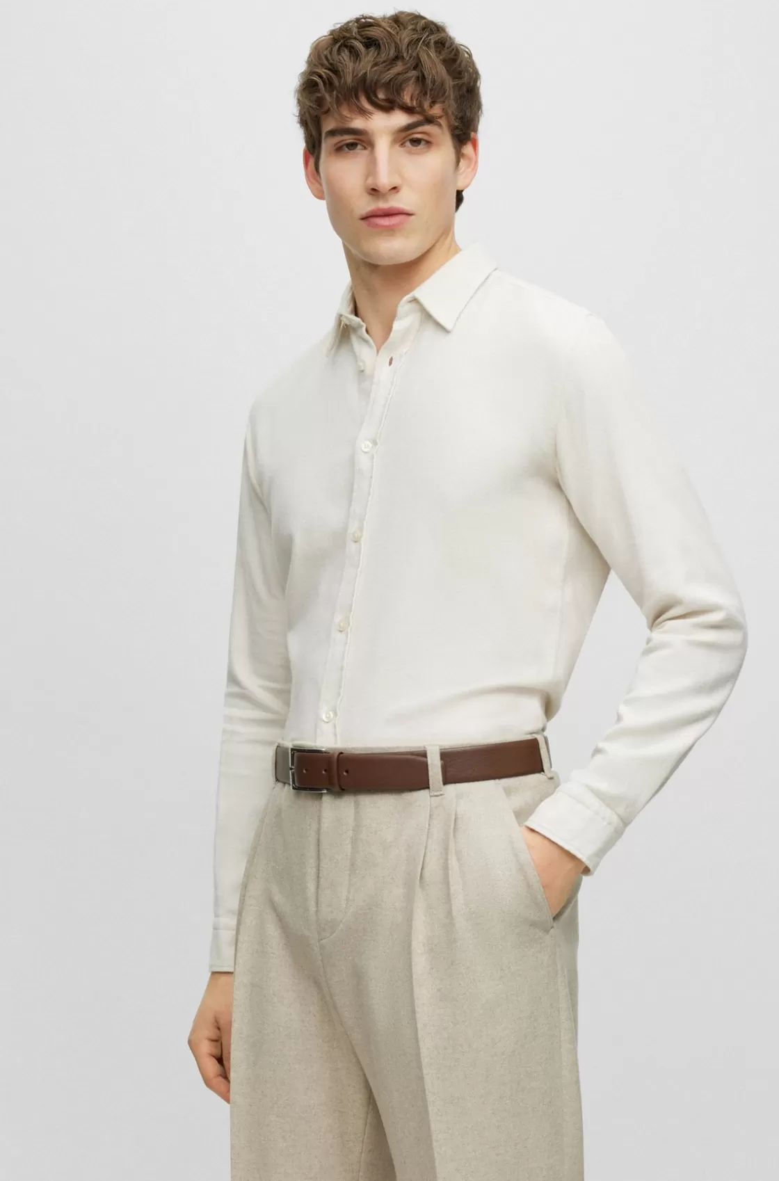HUGO BOSS Slim-fit Shirt In Washed Cotton Twill White Sale