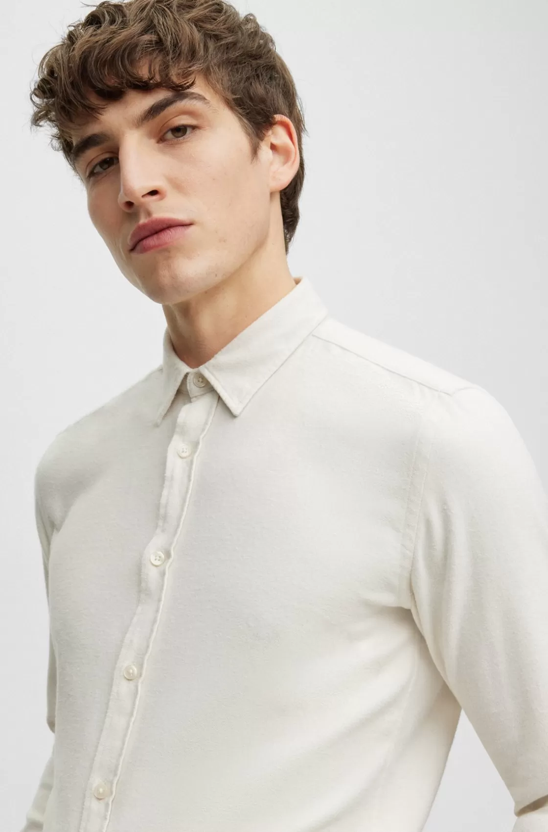 HUGO BOSS Slim-fit Shirt In Washed Cotton Twill White Sale