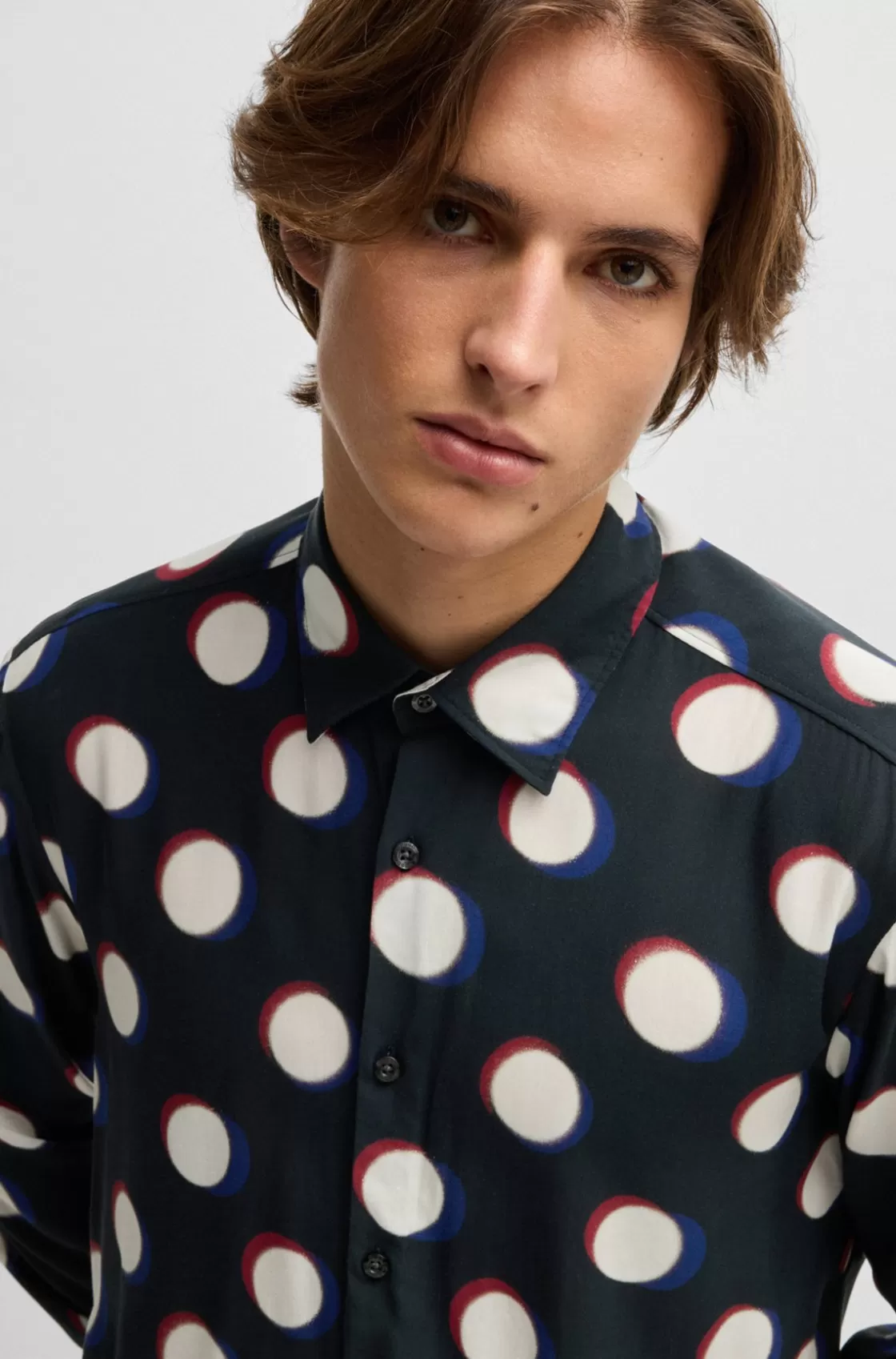 HUGO BOSS Slim-fit Shirt With Kent Collar In Seasonal Print Patterned Shop