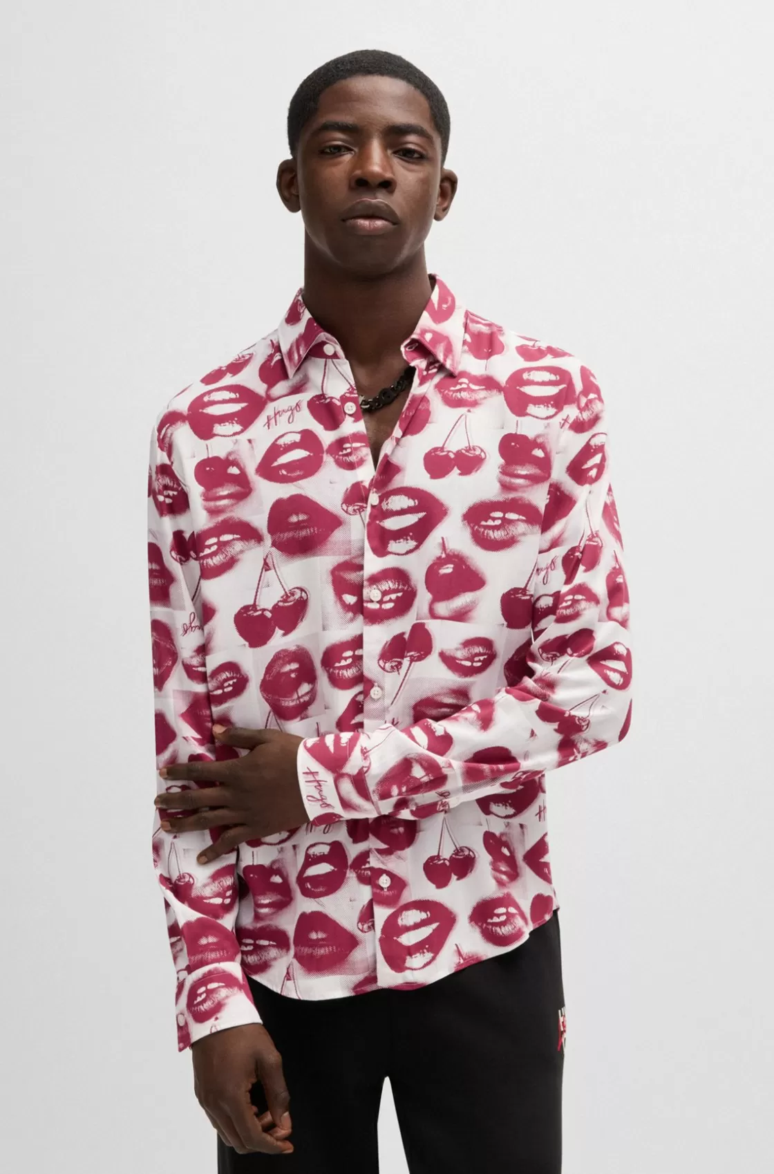 HUGO BOSS Slim-fit Shirt With Seasonal Print Patterned Shop