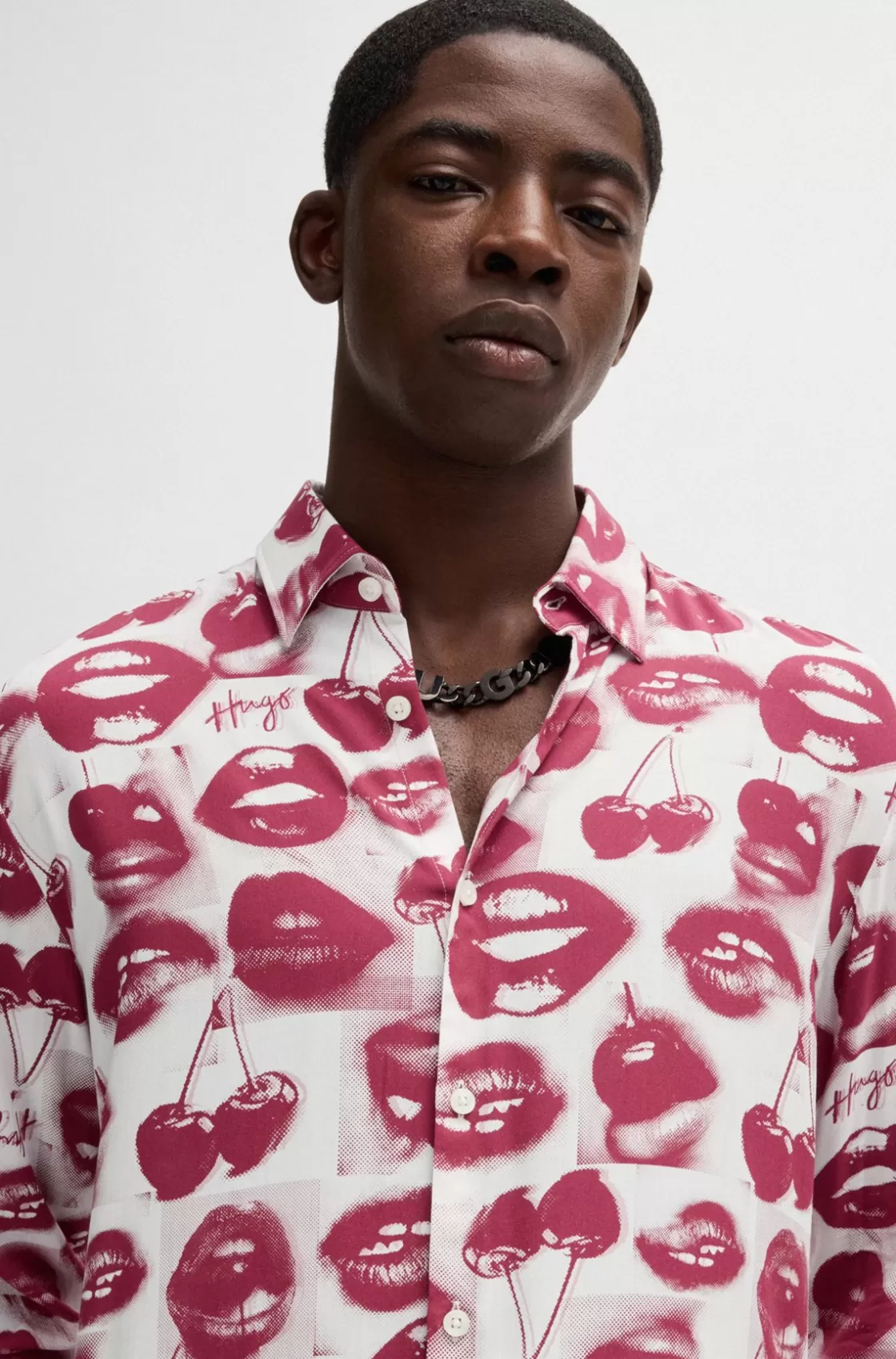 HUGO BOSS Slim-fit Shirt With Seasonal Print Patterned Shop