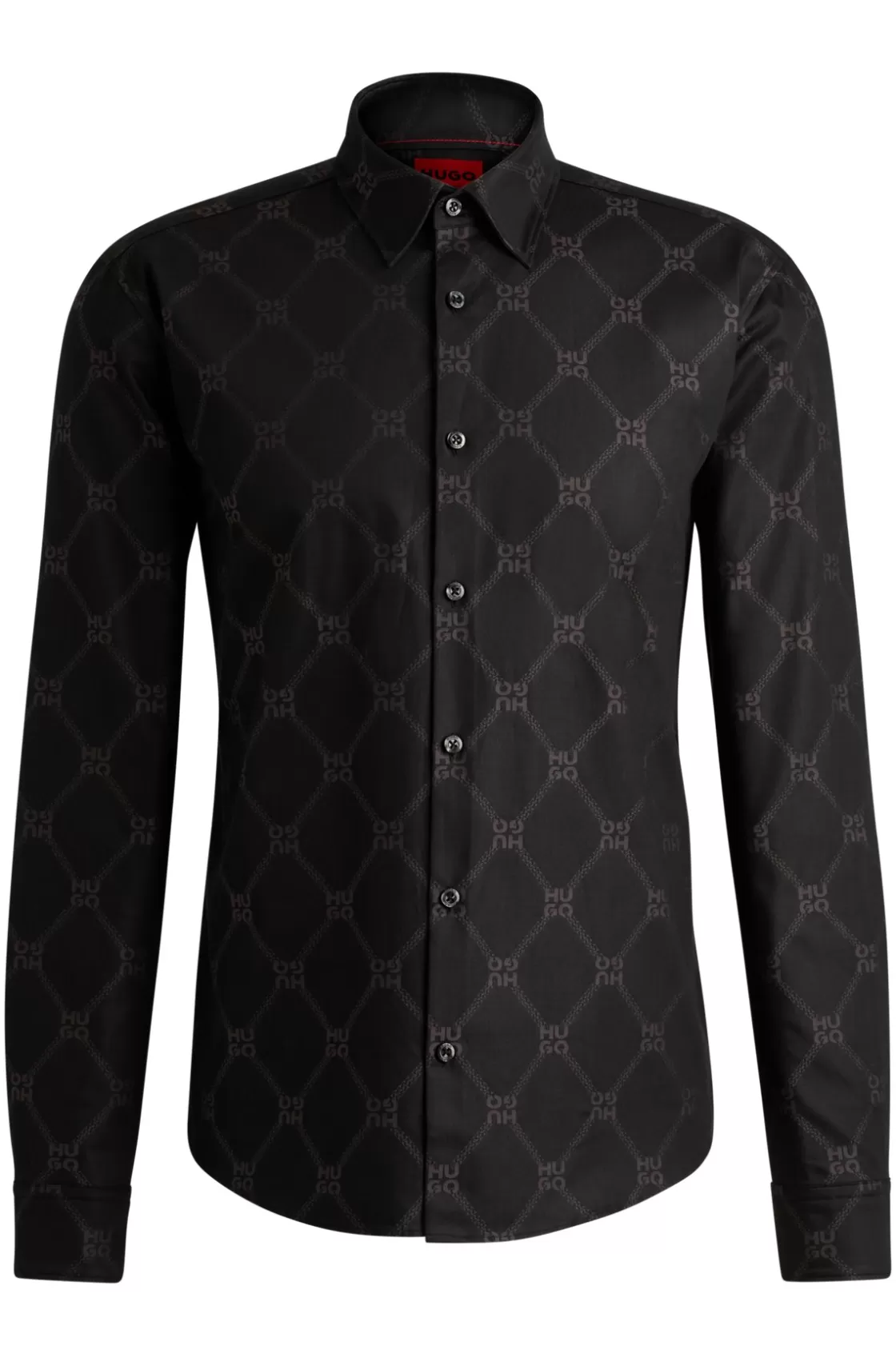 HUGO BOSS Slim-fit Shirt With Signature Jacquard Chain Motif Black Sale