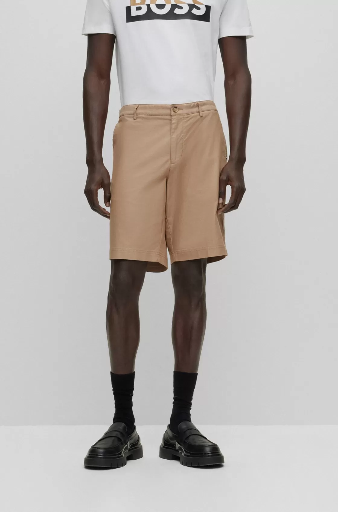 HUGO BOSS Slim-fit Shorts Beige Cheap