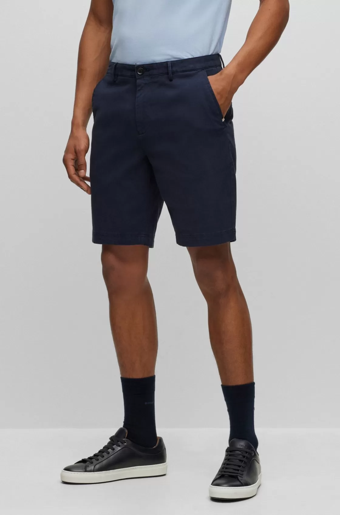 HUGO BOSS Slim-fit Shorts In A Cotton Blend Dark Blue Flash Sale