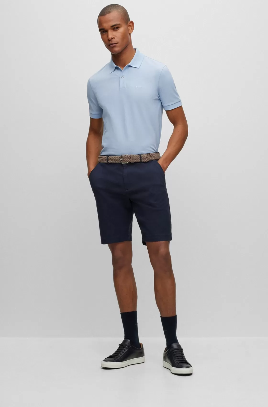 HUGO BOSS Slim-fit Shorts In A Cotton Blend Dark Blue Flash Sale
