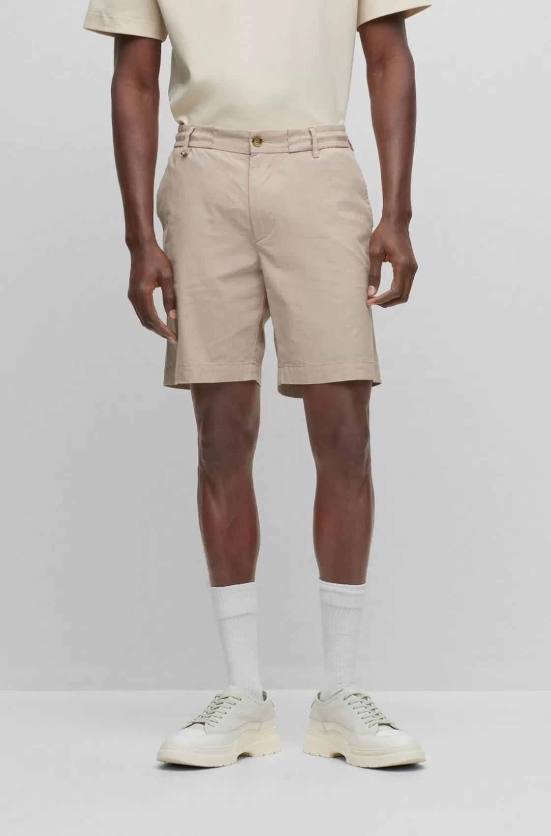 HUGO BOSS Slim-fit Shorts In Cotton-blend Poplin Beige Sale