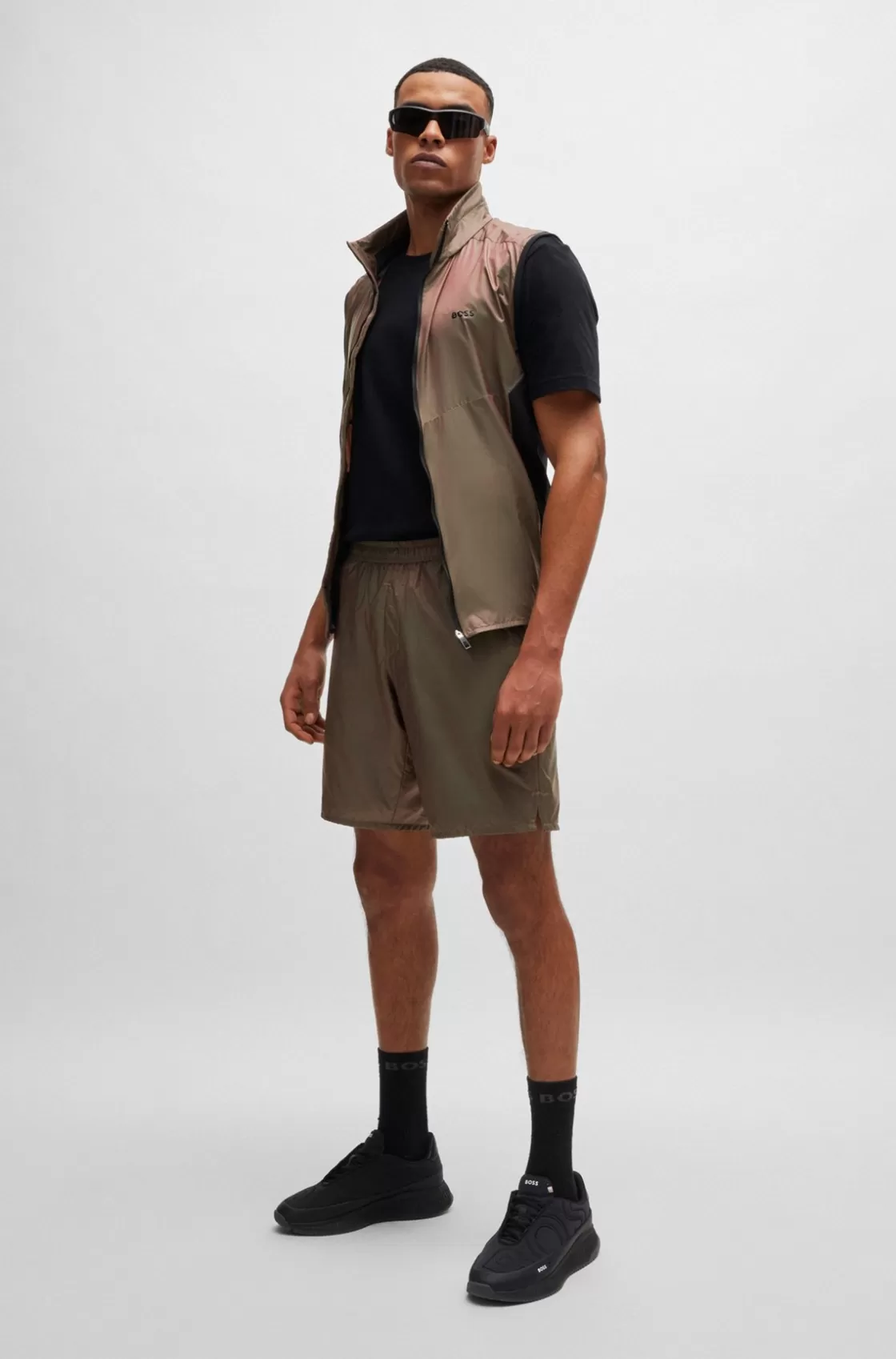 HUGO BOSS Slim-fit Shorts In Iridescent Ripstop With Inner Shorts Light Red Discount