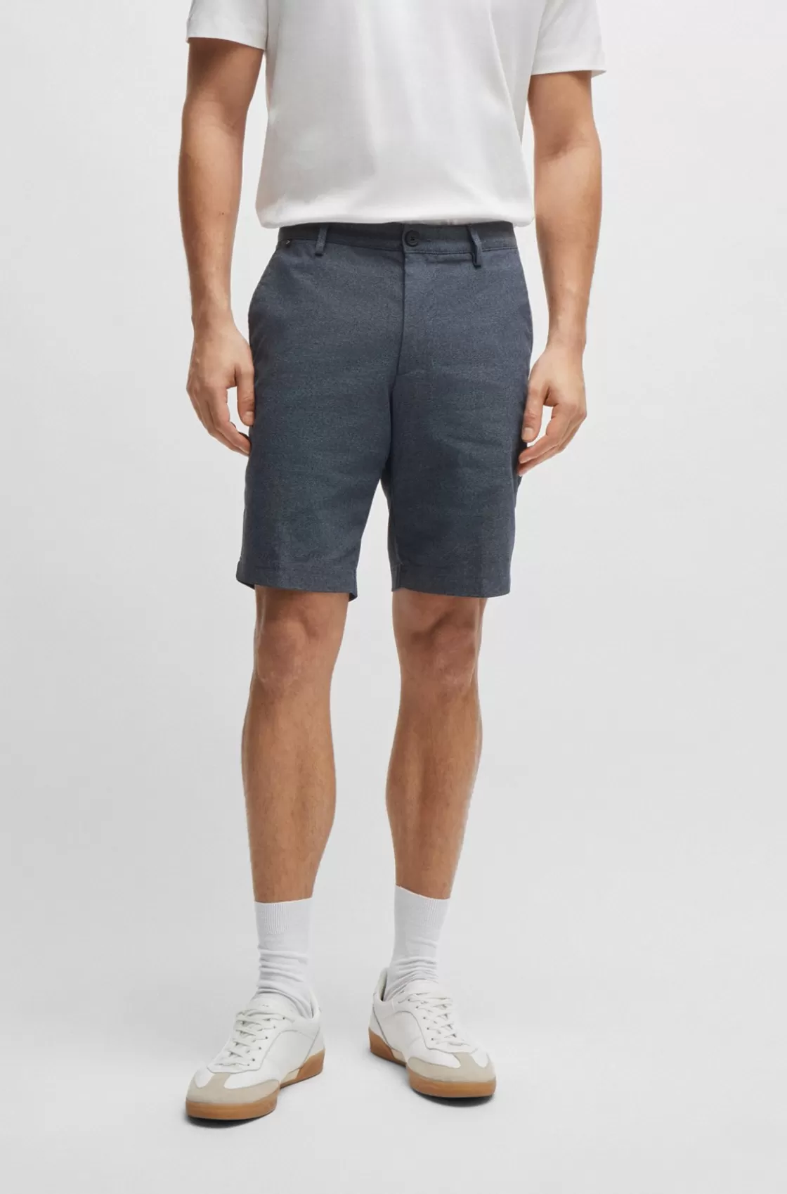 HUGO BOSS Slim-fit Shorts In Melange Twill Dark Blue Clearance
