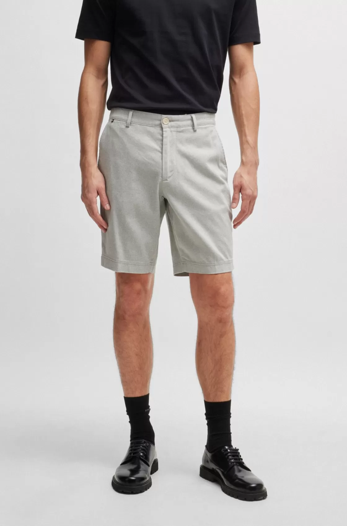 HUGO BOSS Slim-fit Shorts In Melange Twill White Clearance