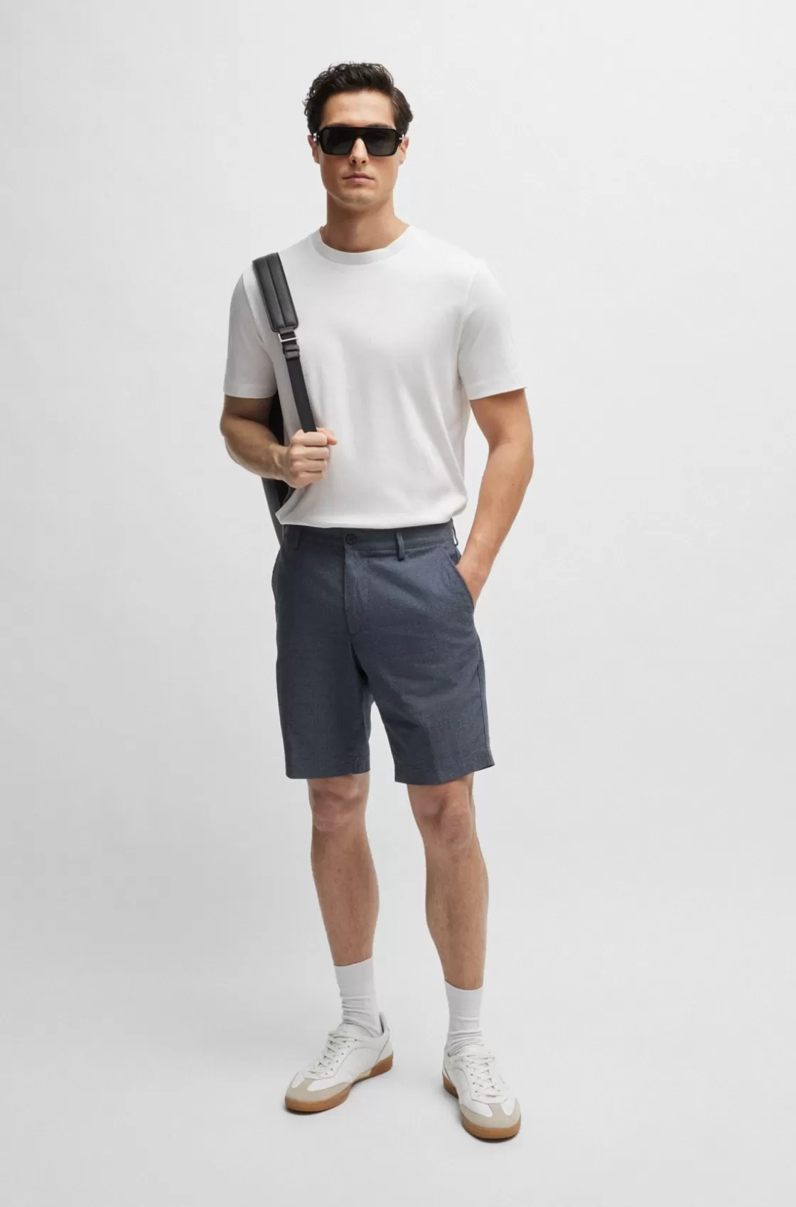 HUGO BOSS Slim-fit Shorts In Melange Twill Dark Blue Clearance