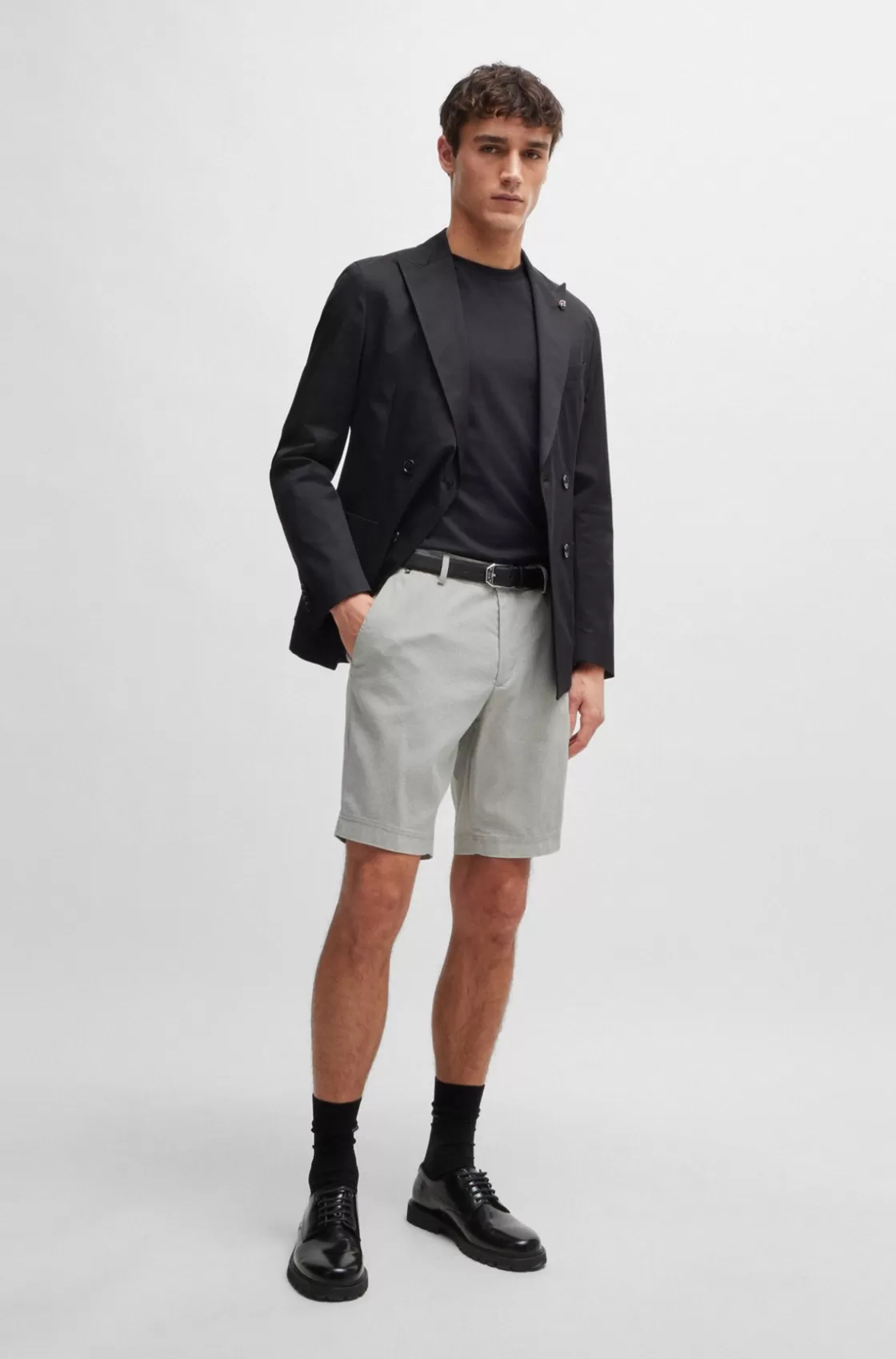 HUGO BOSS Slim-fit Shorts In Melange Twill White Clearance