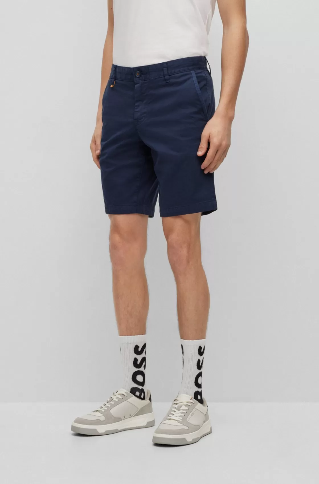 HUGO BOSS Slim-fit Shorts In Printed Stretch-cotton Twill Dark Blue Outlet