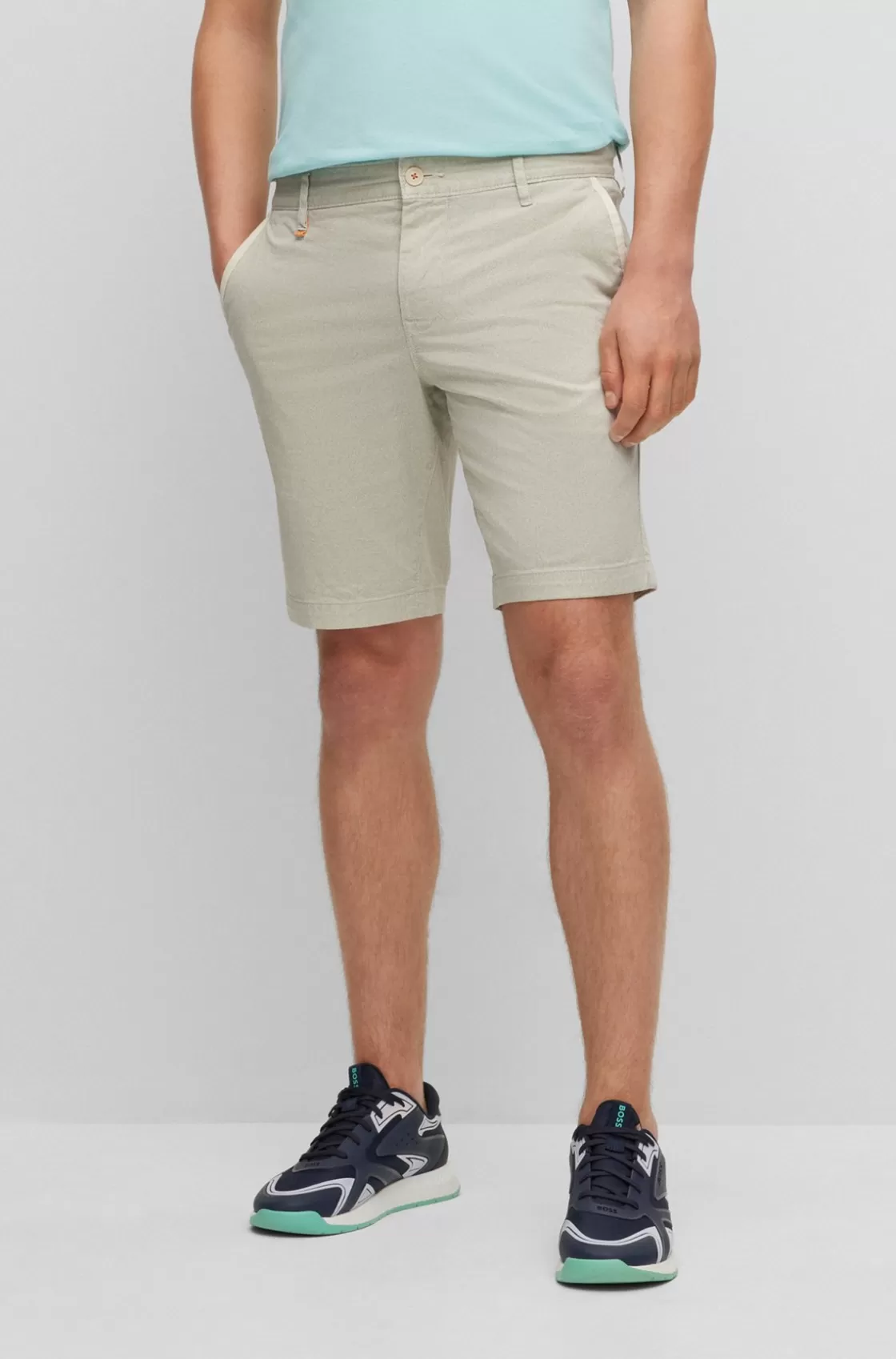 HUGO BOSS Slim-fit Shorts In Printed Stretch-cotton Twill Light Beige Online