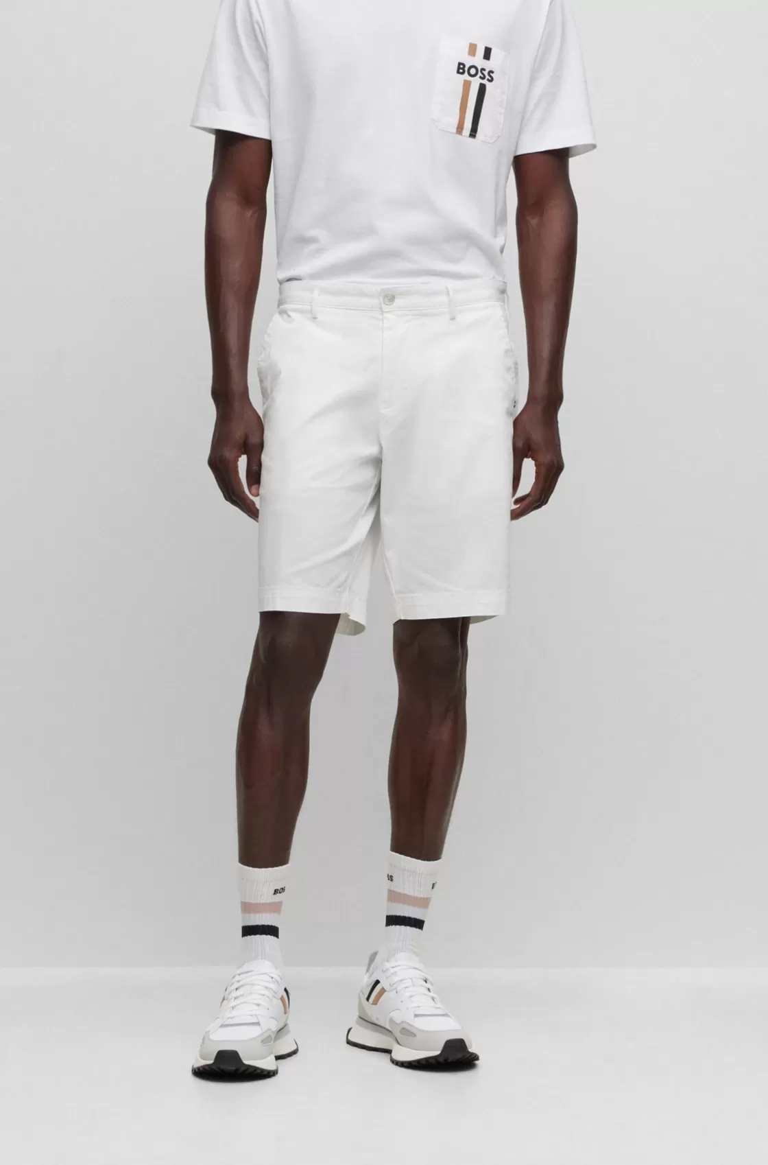 HUGO BOSS Slim-fit Shorts In Stretch-cotton Gabardine White Sale