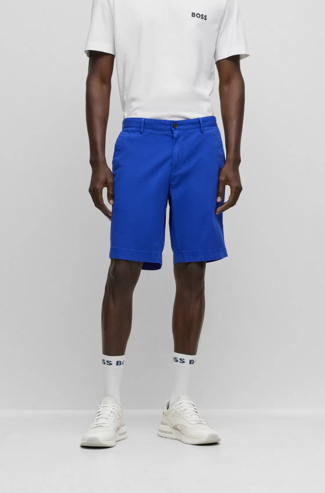 HUGO BOSS Slim-fit Shorts In Stretch-cotton Gabardine Turquoise Clearance
