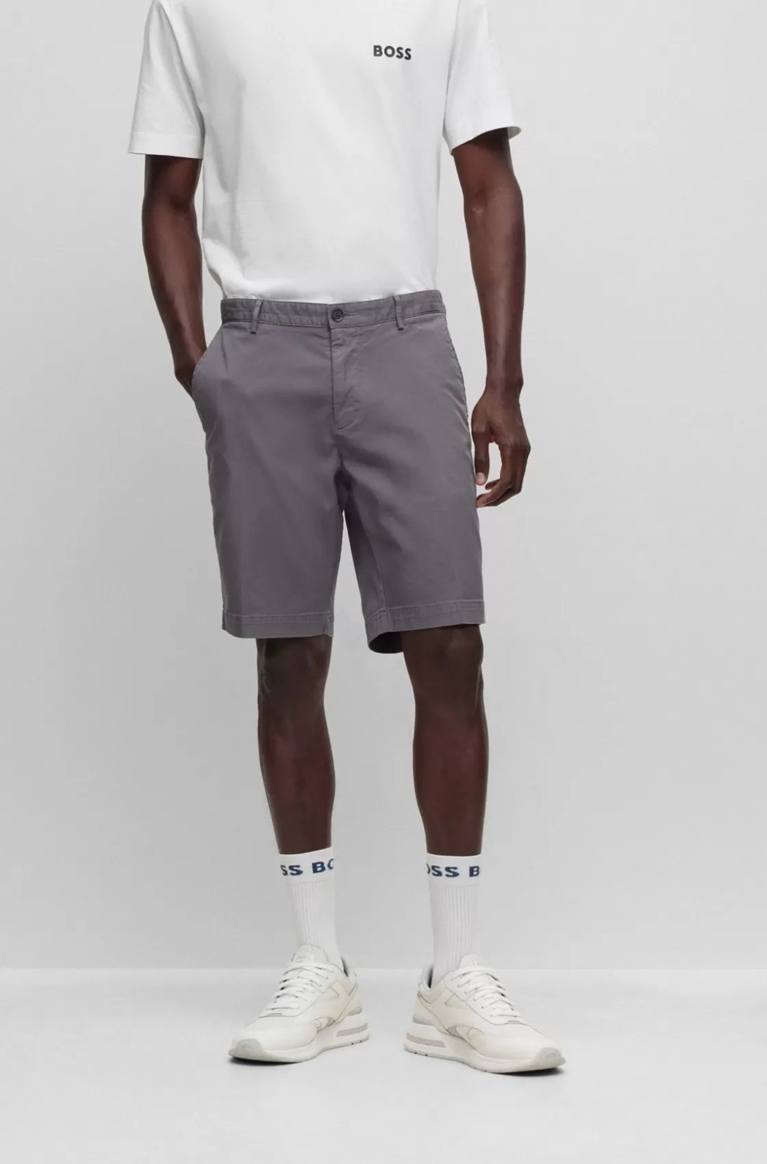 HUGO BOSS Slim-fit Shorts In Stretch-cotton Gabardine Dark Grey Sale