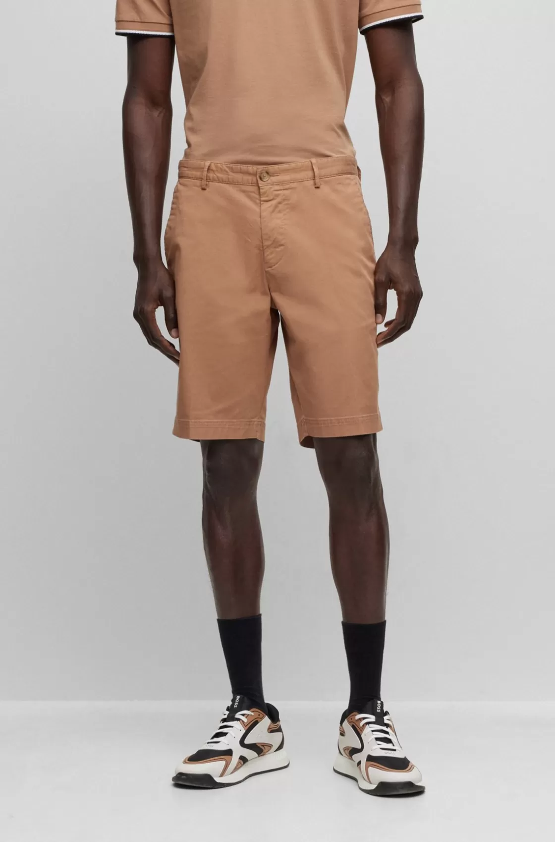 HUGO BOSS Slim-fit Shorts In Stretch-cotton Gabardine Beige Best