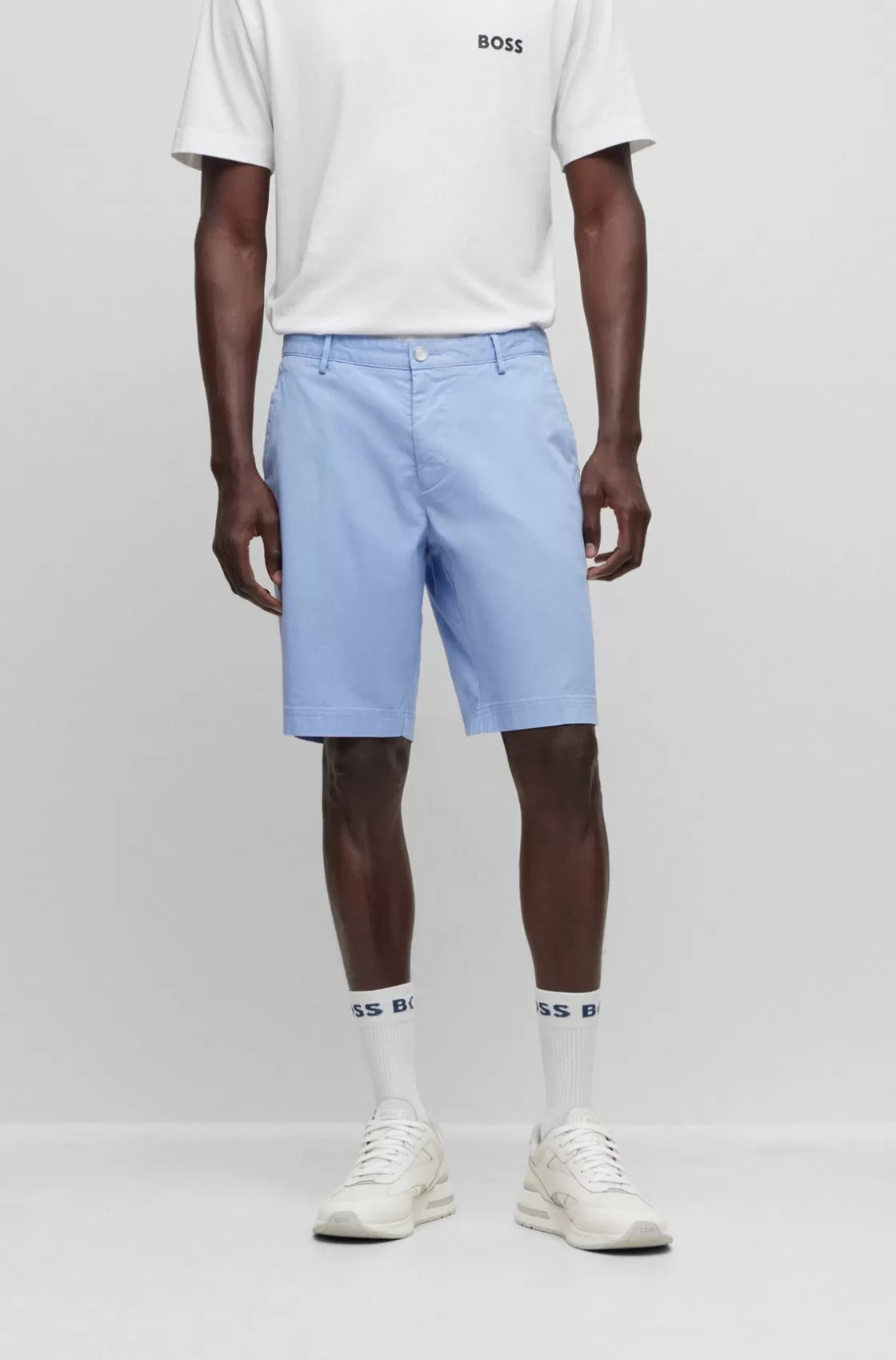 HUGO BOSS Slim-fit Shorts In Stretch-cotton Gabardine Light Blue Flash Sale