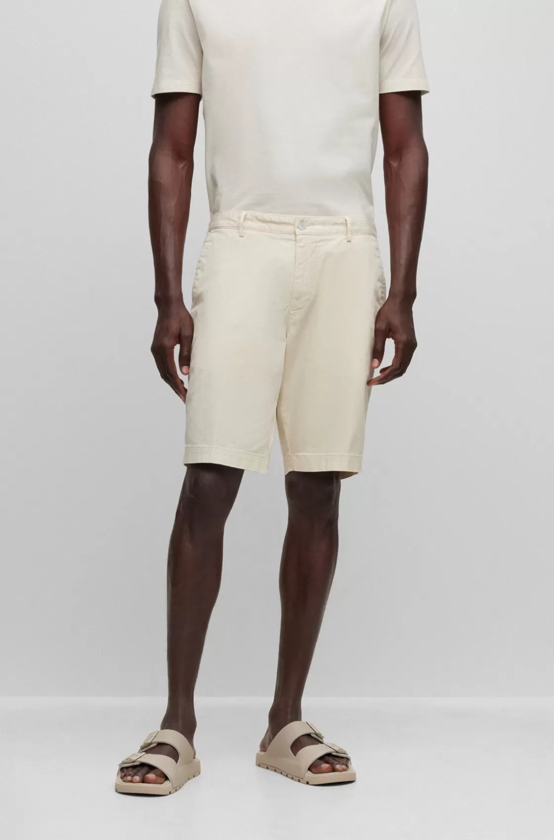 HUGO BOSS Slim-fit Shorts In Stretch-cotton Gabardine White Best