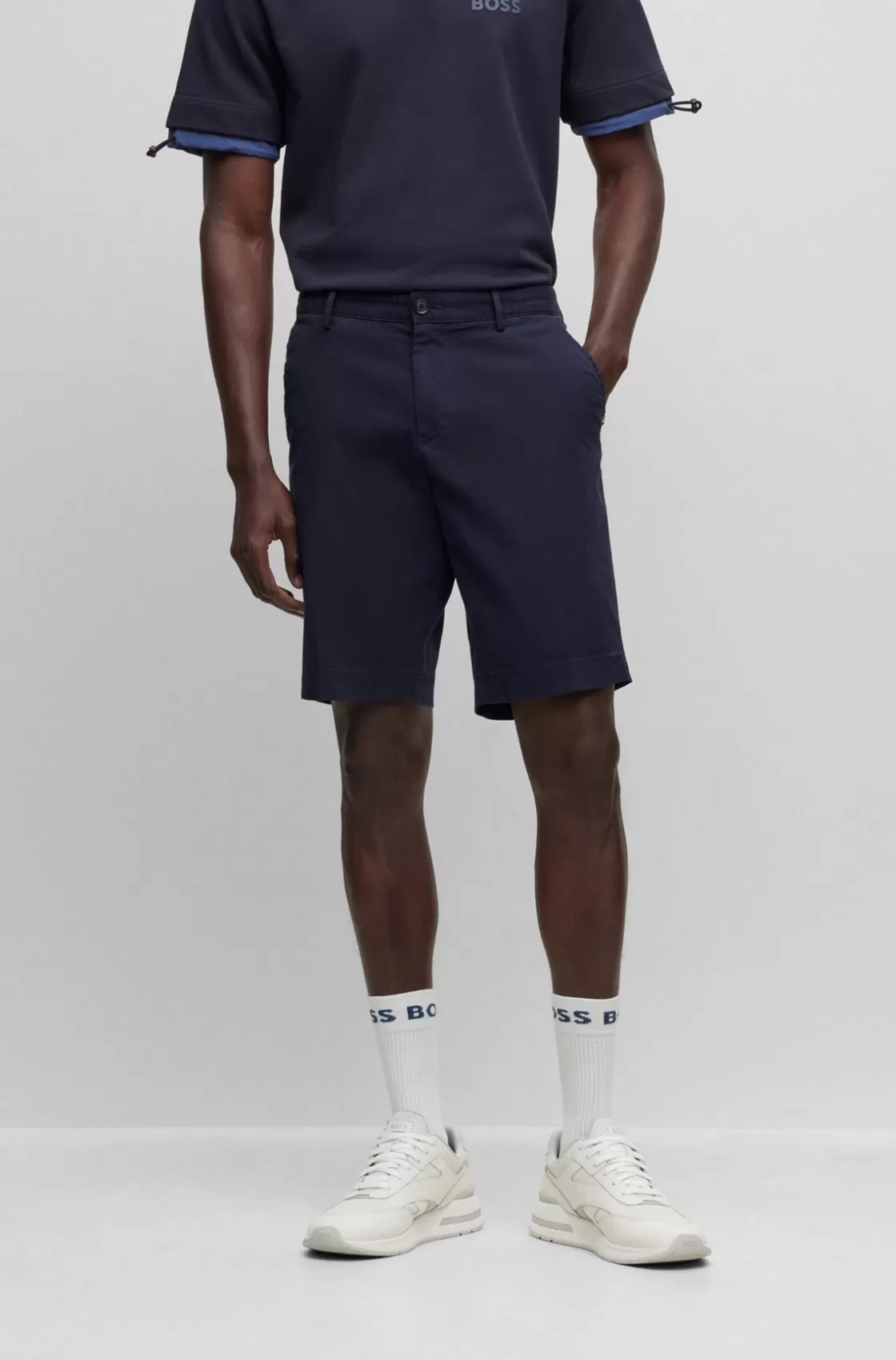 HUGO BOSS Slim-fit Shorts In Stretch-cotton Gabardine Dark Blue Online