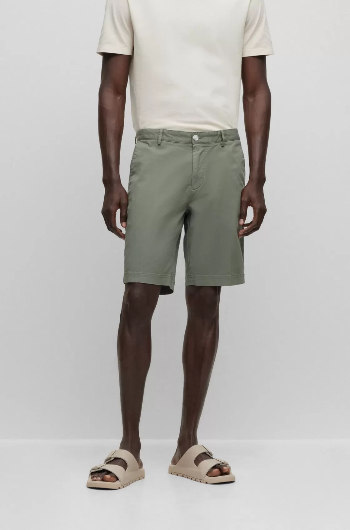 HUGO BOSS Slim-fit Shorts In Stretch-cotton Gabardine Light Green Outlet