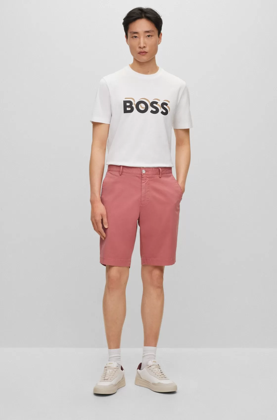 HUGO BOSS Slim-fit Shorts In Stretch-cotton Gabardine light pink Best