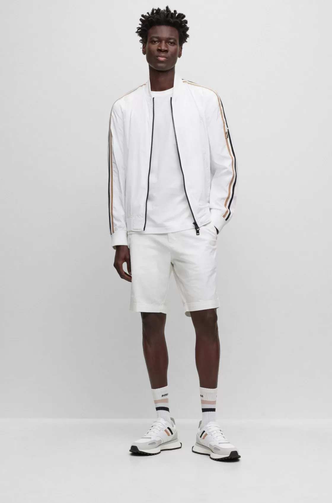 HUGO BOSS Slim-fit Shorts In Stretch-cotton Gabardine White Sale