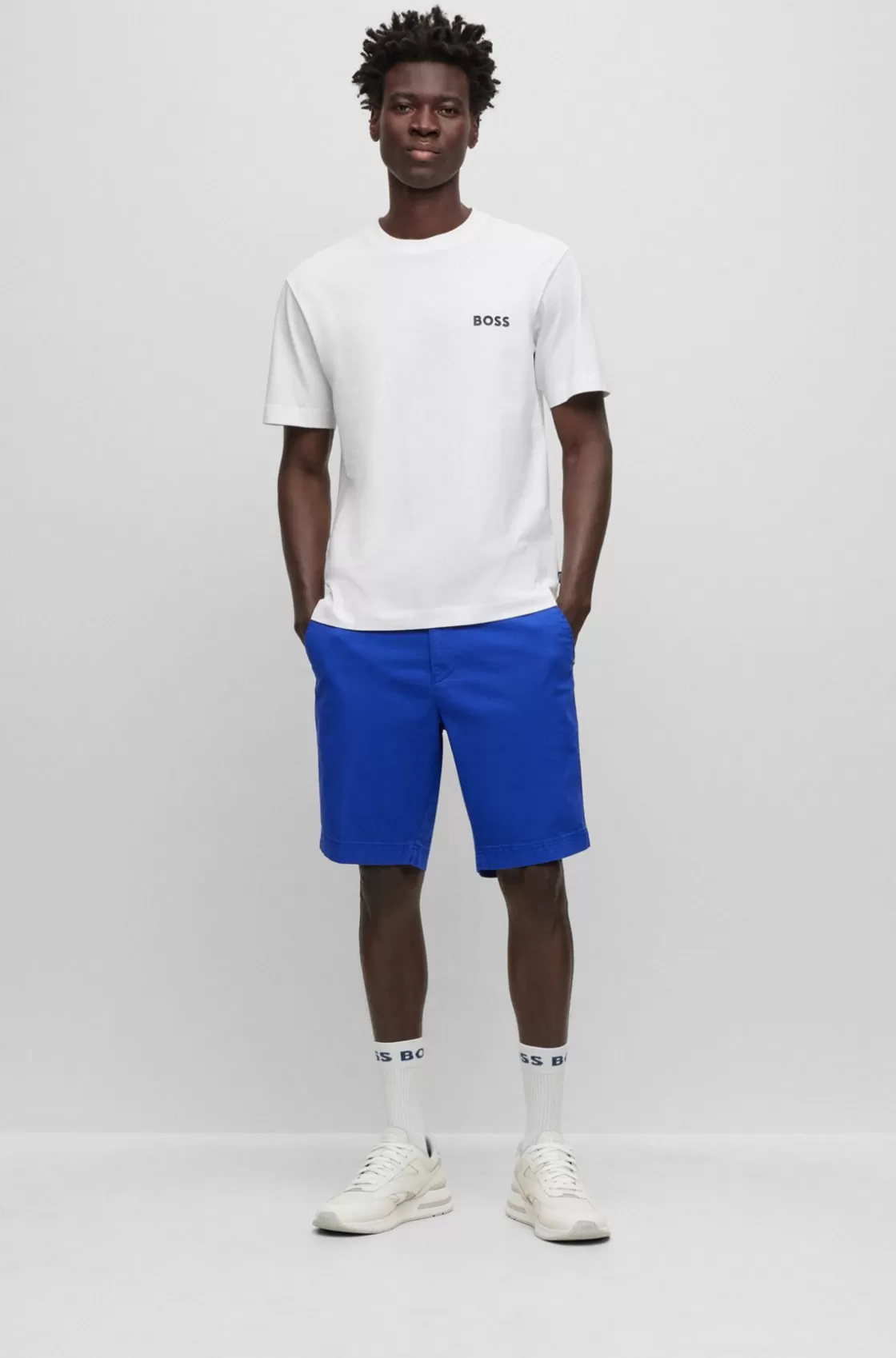 HUGO BOSS Slim-fit Shorts In Stretch-cotton Gabardine Turquoise Clearance