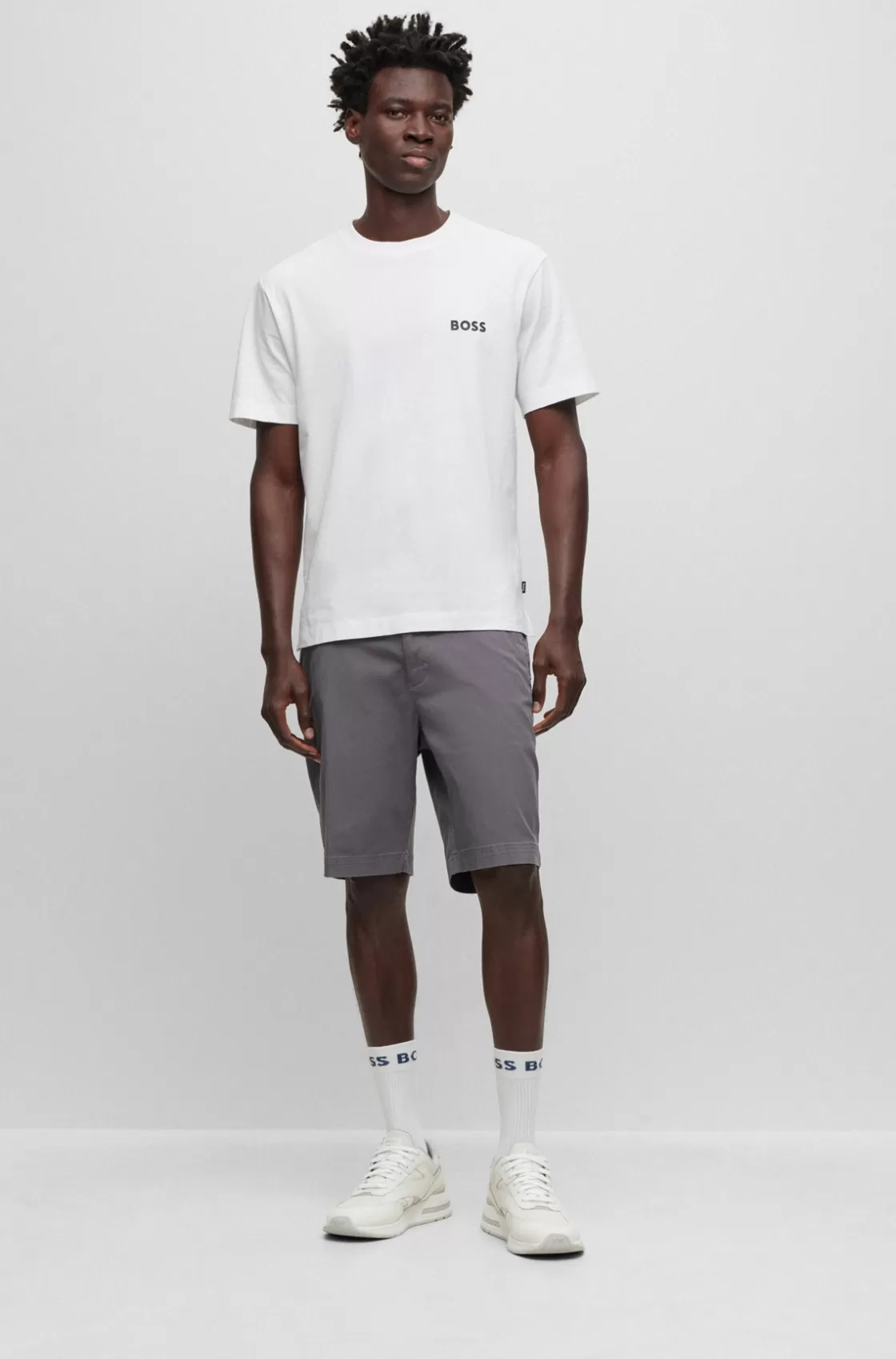HUGO BOSS Slim-fit Shorts In Stretch-cotton Gabardine Dark Grey Sale