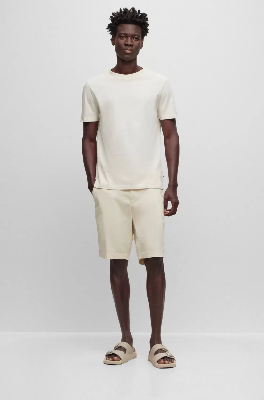 HUGO BOSS Slim-fit Shorts In Stretch-cotton Gabardine White Best
