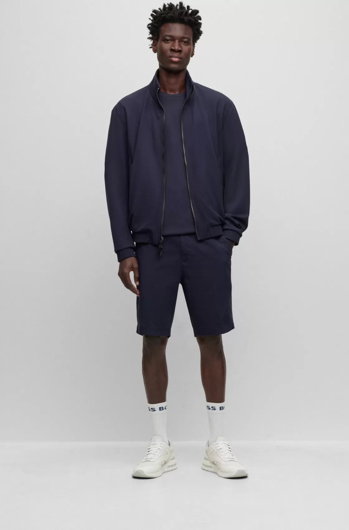 HUGO BOSS Slim-fit Shorts In Stretch-cotton Gabardine Dark Blue Online