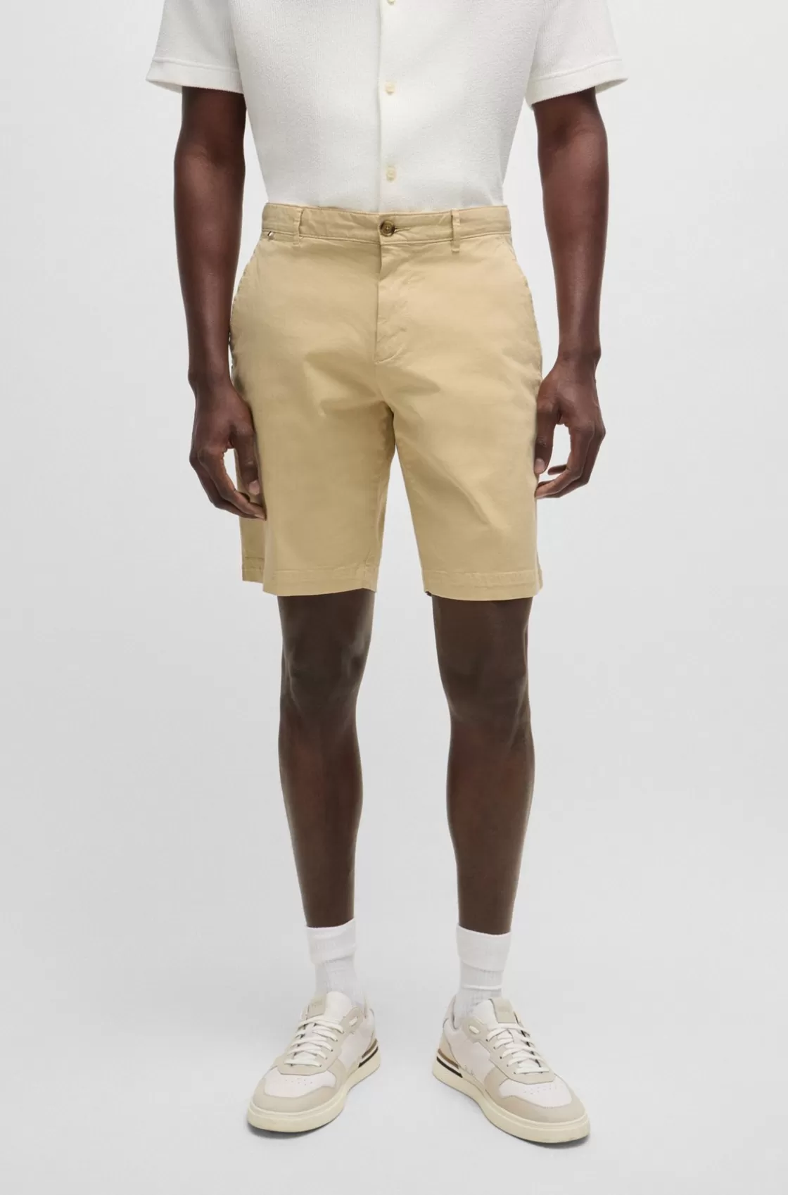HUGO BOSS Slim-fit Shorts In Stretch-cotton Twill Light Beige Cheap