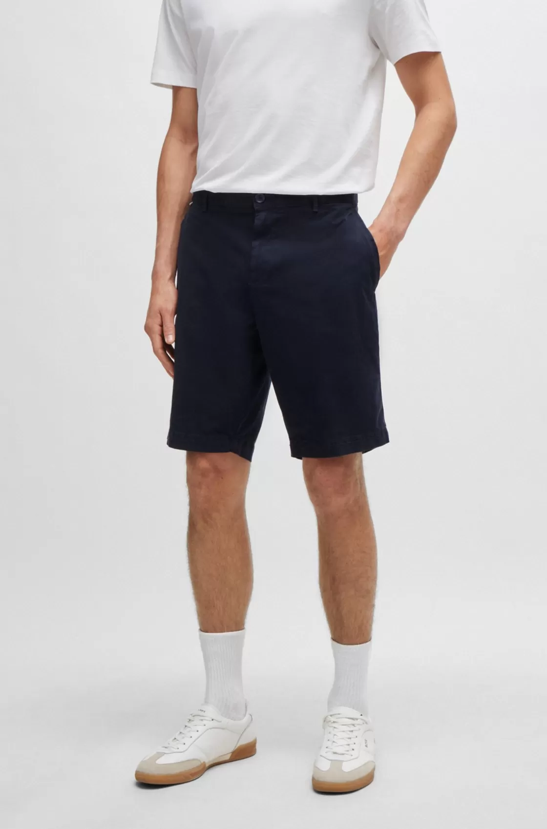 HUGO BOSS Slim-fit Shorts In Stretch-cotton Twill Dark Blue Best Sale