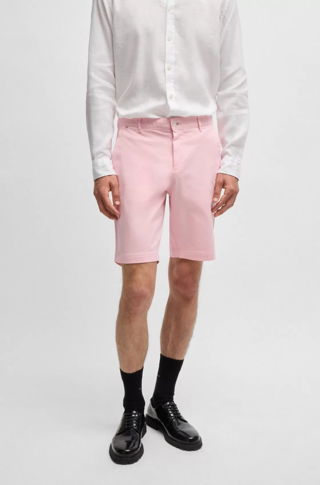 HUGO BOSS Slim-fit Shorts In Stretch-cotton Twill light pink Hot