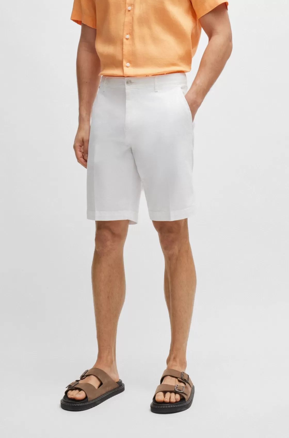 HUGO BOSS Slim-fit Shorts In Stretch-cotton Twill White Best