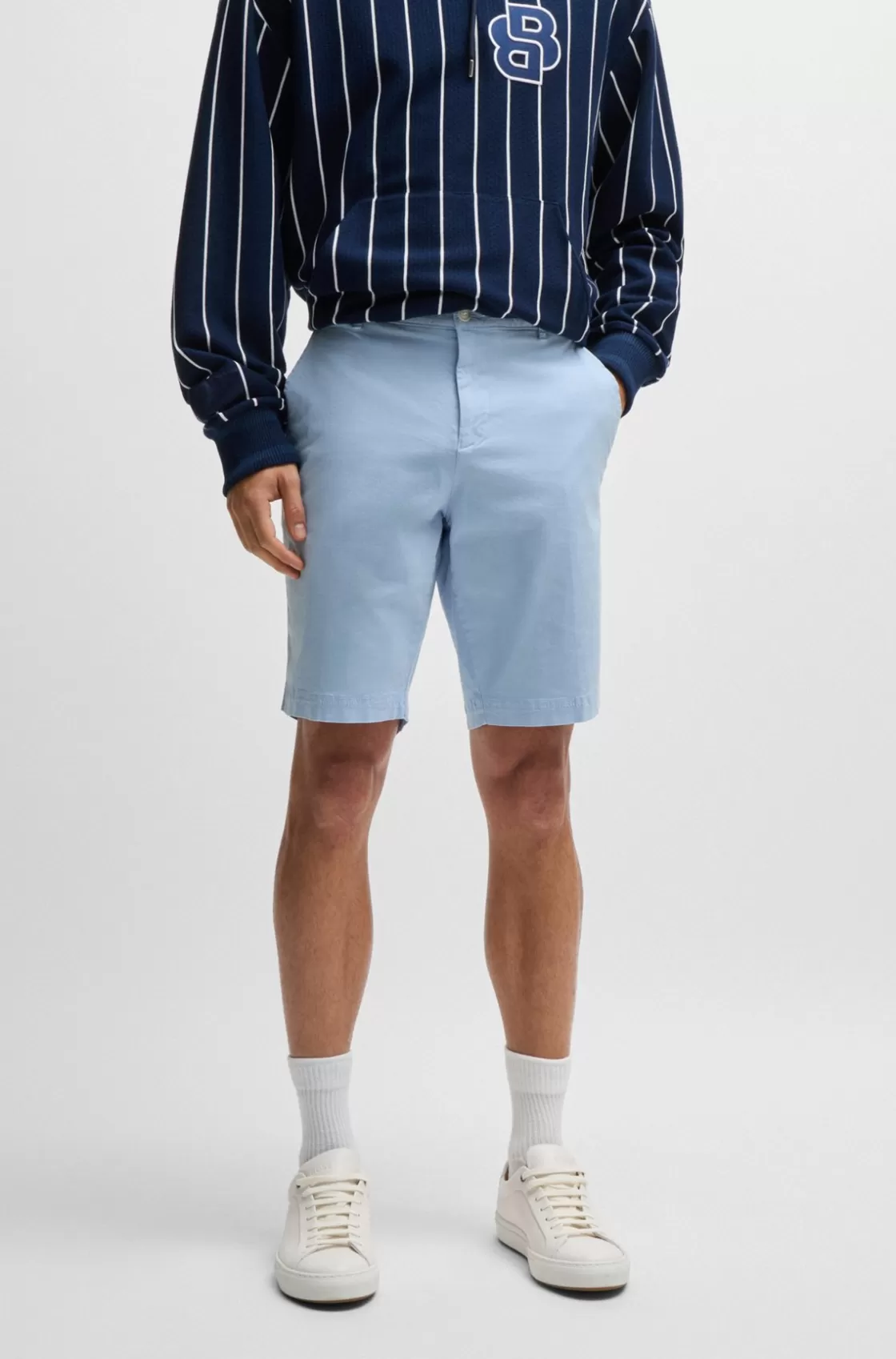 HUGO BOSS Slim-fit Shorts In Stretch-cotton Twill Light Blue Outlet