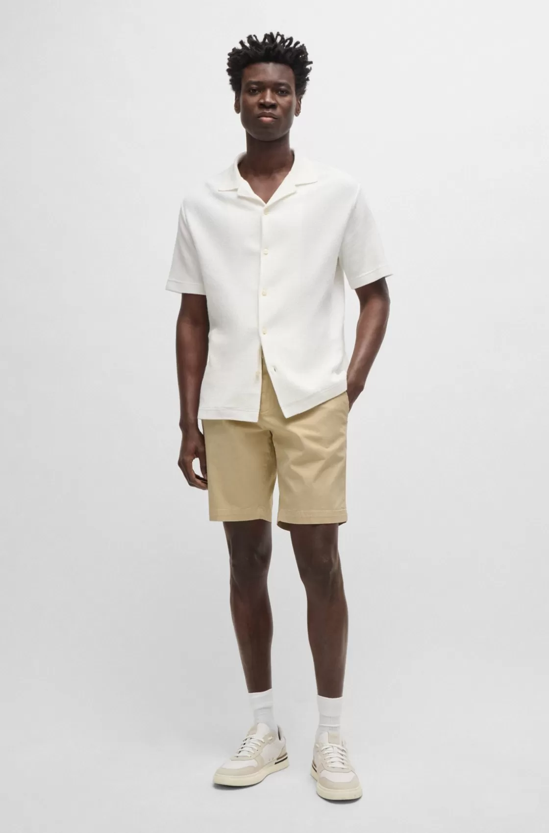 HUGO BOSS Slim-fit Shorts In Stretch-cotton Twill Light Beige Cheap