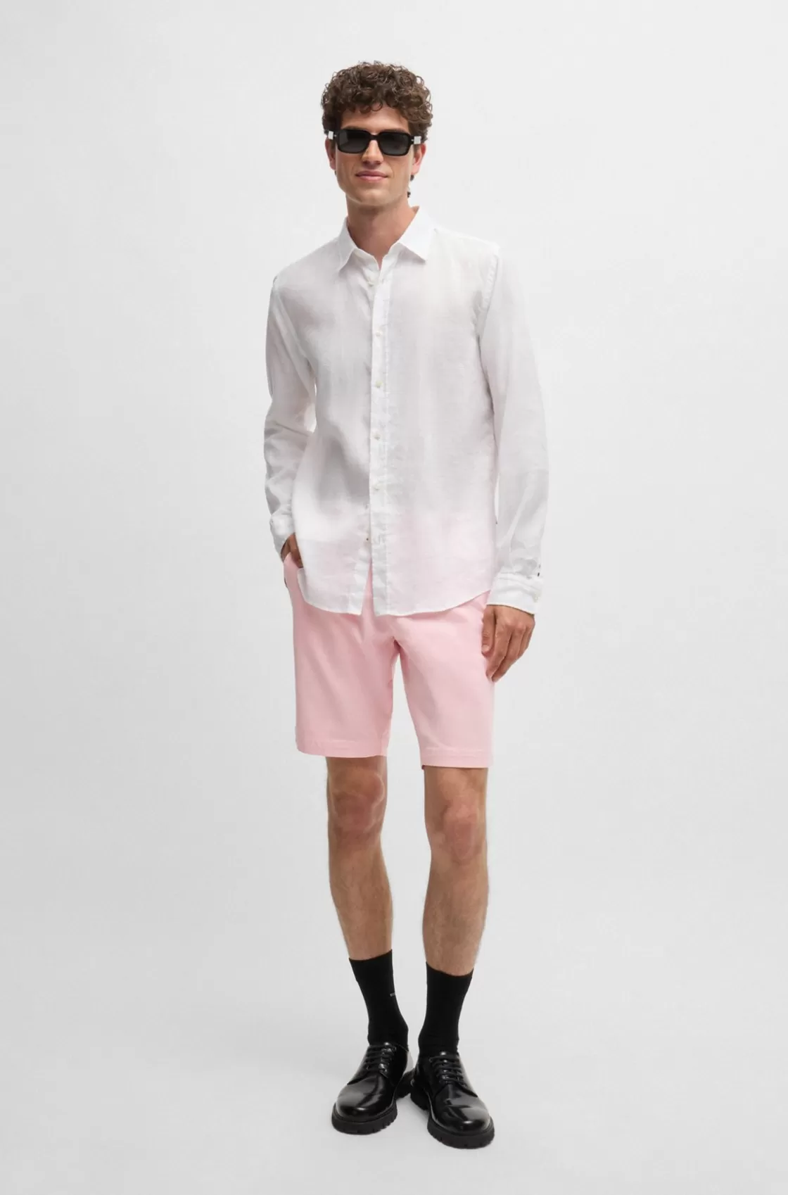HUGO BOSS Slim-fit Shorts In Stretch-cotton Twill light pink Hot