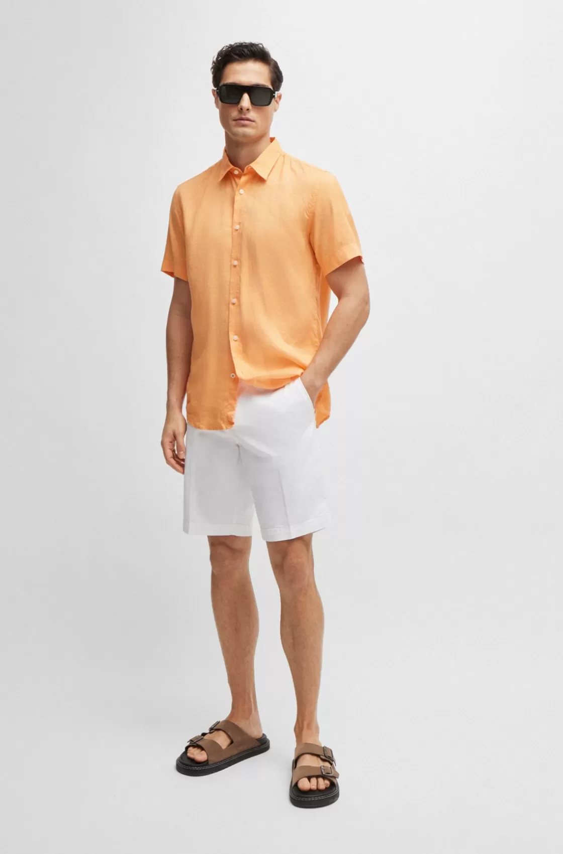 HUGO BOSS Slim-fit Shorts In Stretch-cotton Twill White Best