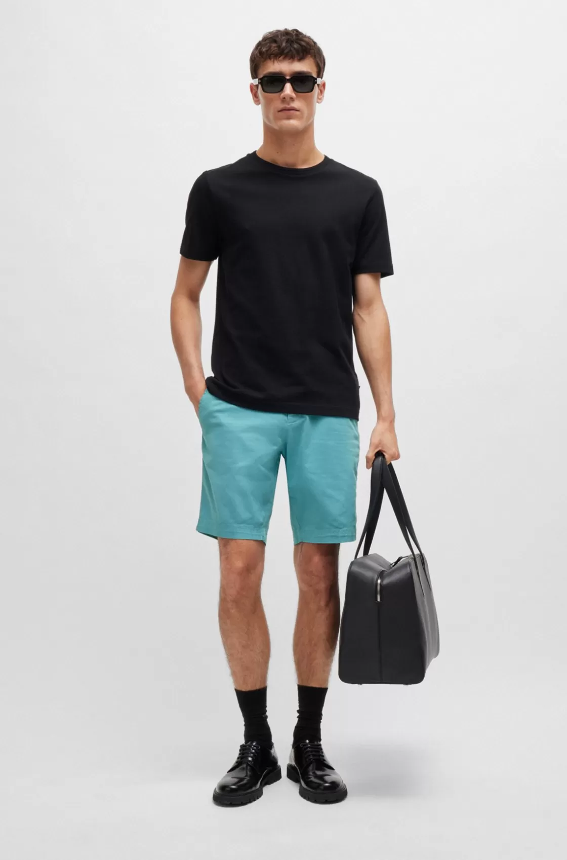 HUGO BOSS Slim-fit Shorts In Stretch-cotton Twill Light Blue Sale