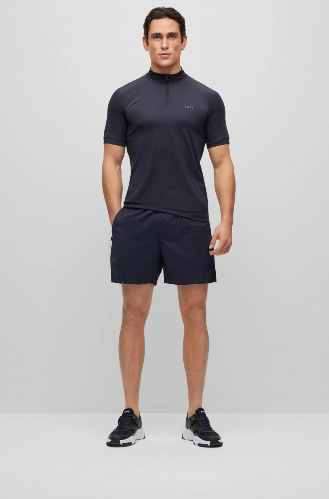 HUGO BOSS Slim-fit Shorts In Water-repellent Stretch Fabric Dark Blue Outlet