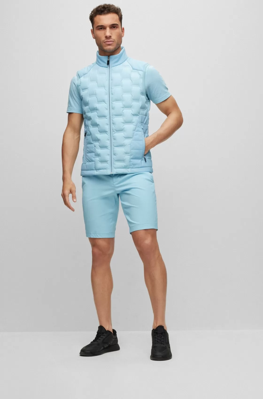 HUGO BOSS Slim-fit Shorts In Water-repellent Twill Light Blue Clearance