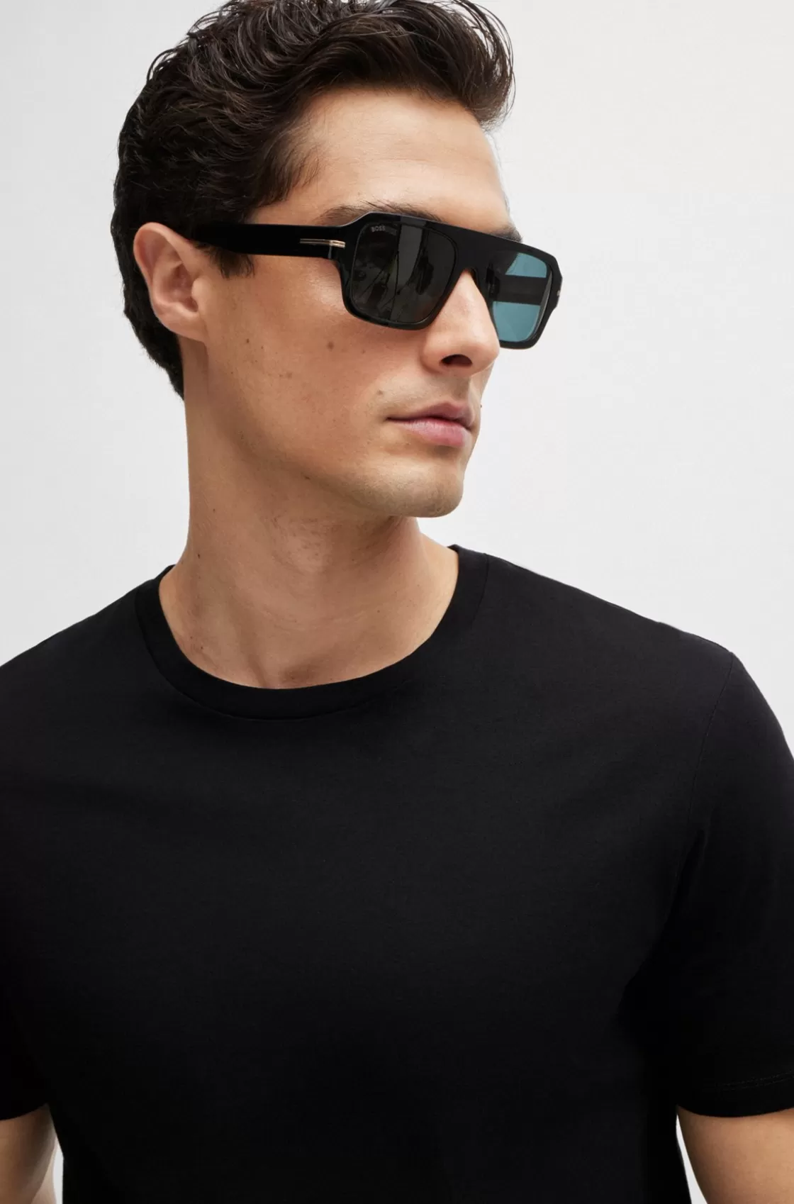 HUGO BOSS Slim-fit Short-sleeved T-shirt In Mercerized Cotton Black Hot