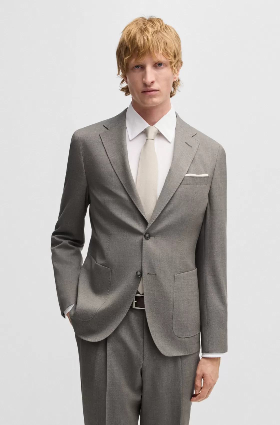 HUGO BOSS Slim-fit Suit In High-twist Virgin Wool Light Green Discount