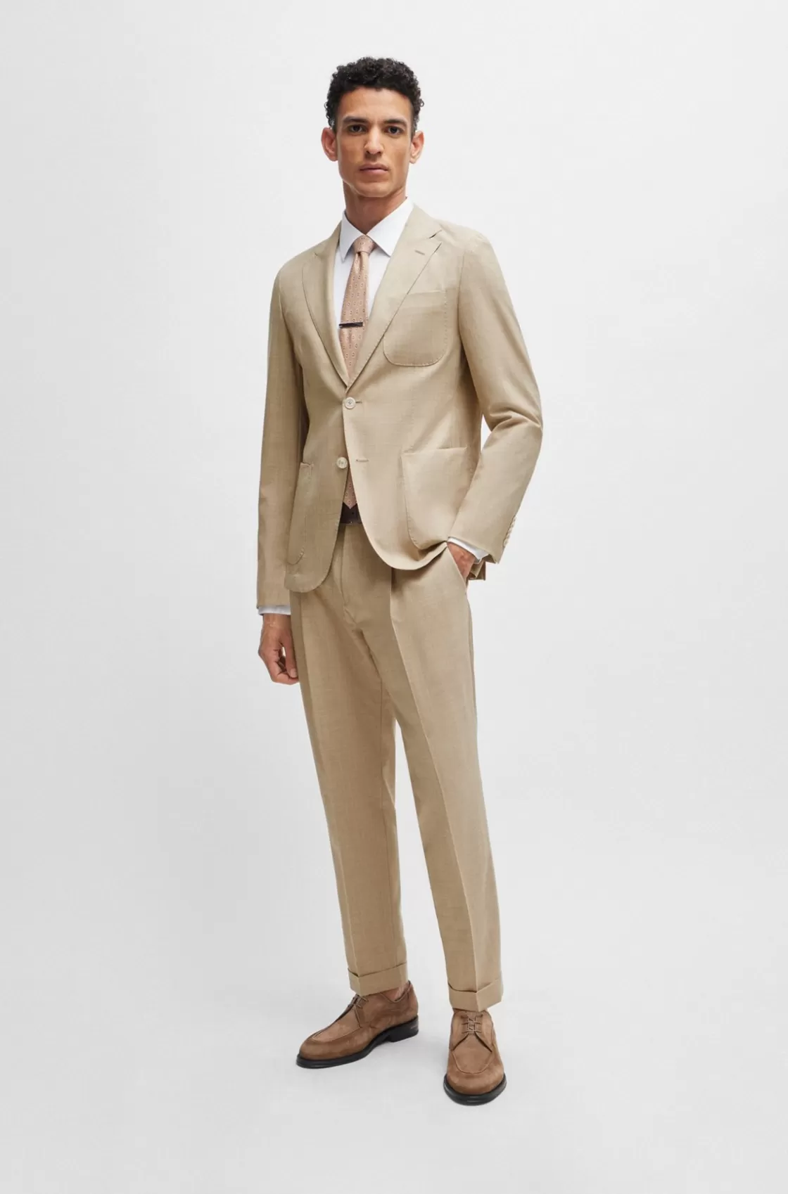 HUGO BOSS Slim-fit Suit In Melange Virgin Wool And Silk Light Beige Best