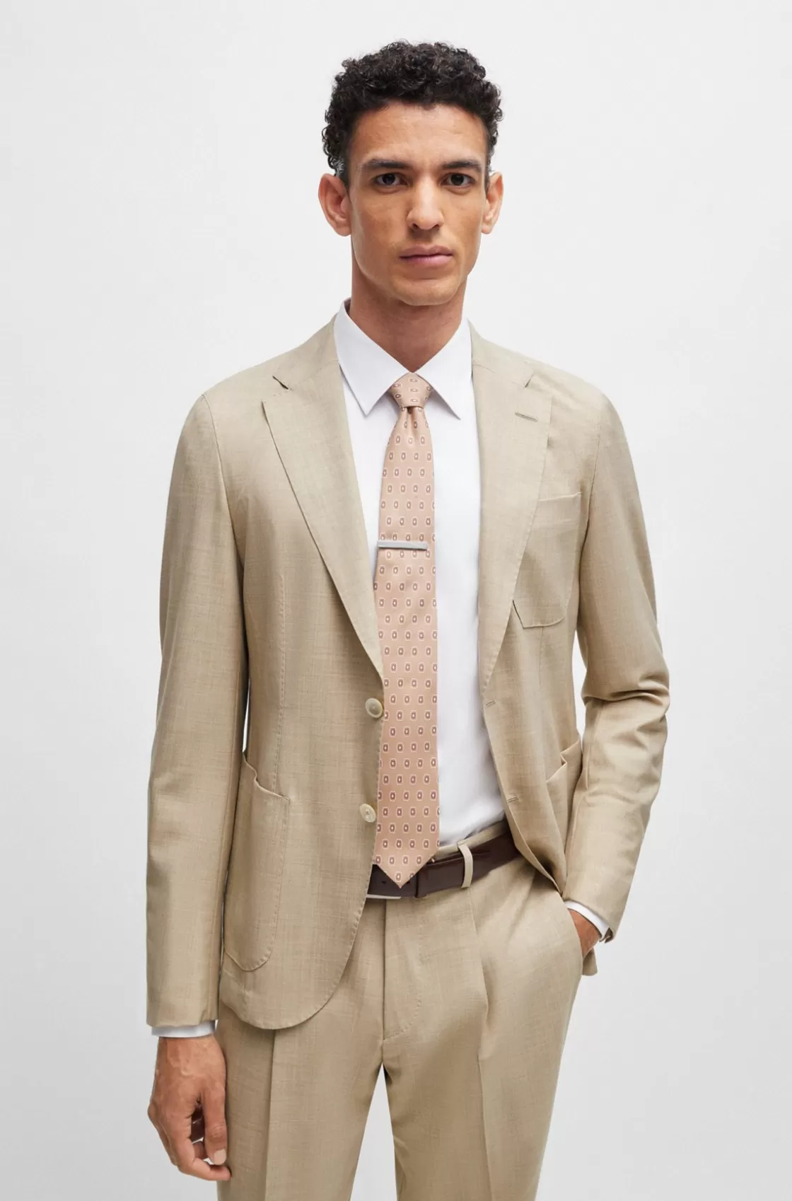 HUGO BOSS Slim-fit Suit In Melange Virgin Wool And Silk Light Beige Best